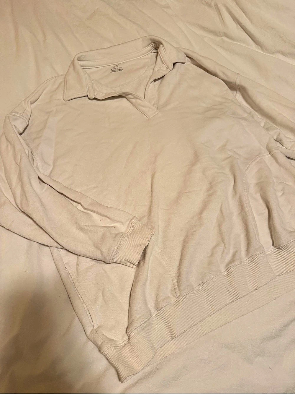 Aerie Oversized Crewneck Sweatshirt with Collar in White Size XS